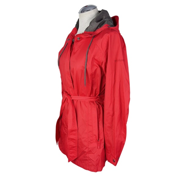 Columbia Pardon My Trench Rain Jacket sz S * Rain Shell Lightweight Belted Hood - Picture 2 of 9